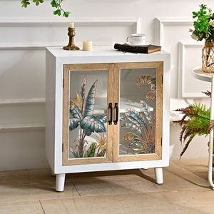 Meuble de rangement latéral avec panneau en bois et motif floral pour l'entrée, le salon ou la salle à manger, style ferme, INNOVA - Product Image 3