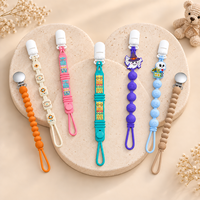 Chaîne de sucette manuelle personnalisée en silicone, motif bloc de diamant, imprimé hibou, incrustation de pierres précieuses turquoise, clip de dentition pliable
