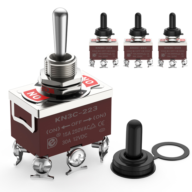 KN3C-223 15A Toggle Switch DPDT (ON)-OFF-(ON) Momentary 6 Pins Toggle Switches with Cover for Car Auto Truck Boat