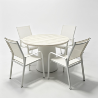 Ensemble de mobilier de restaurant d'extérieur en gros : chaises en tissu avec structure en aluminium blanc et table ronde en marbre pour patio, hôtel, café