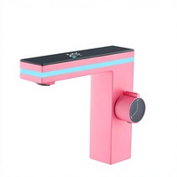 Robinet de lavabo intelligent à affichage numérique LED, mitigeur eau chaude et froide avec capteur tactile et lumière d'ambiance pour salle de bain d'hôtel
