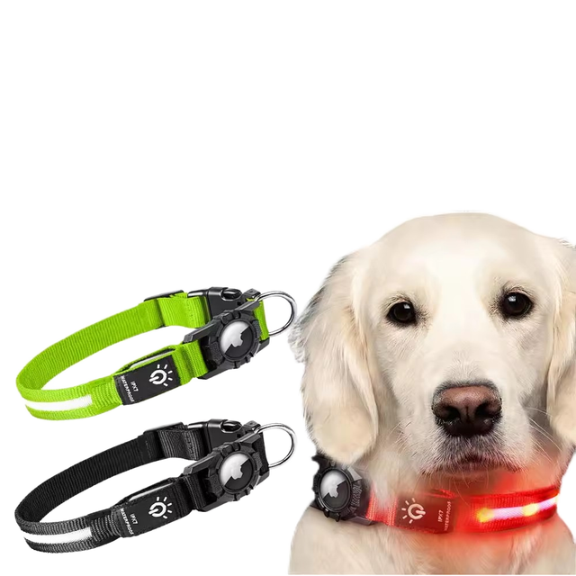 Luxury Anti Lost Waterproof Rechargeable Light up LED Dog Collar with Air Tag Holder for Night Safety