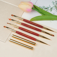 Lot de 4 pinceaux professionnels en métal pour ongles, double embout, dorés, en nylon, pour liner, gel plat, peinture, nail art, manucure, fournitures pour ongles