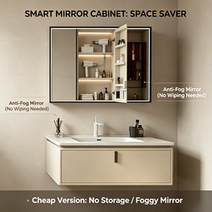 Cabinet Bathroom Vanities Cabinets with Single Bathroom Storage Furniture Cabinet Waterproof with Smart <b>Mirror</b> Cabinet - Product Image 4
