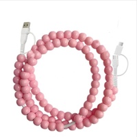 Cordon de charge perlé durable, couleurs unies (jaune, vert, violet, rose, blanc, noir, bleu), perles acryliques, chargeur de téléphone perlé – Vente chaude