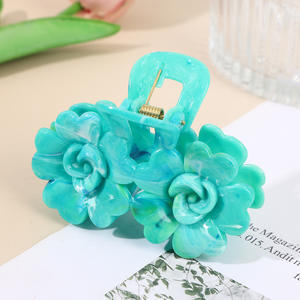 Pince à cheveux rose de 8 cm, dégradé de couleurs bonbon, double fleur, pour femmes - Product Image 4