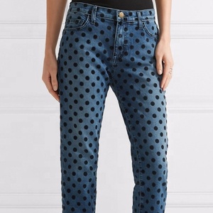 Pantalon en Denim floqué pour femmes, noir, bleu, à la mode - Product Image 1