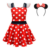 Robe de Minnie pour Filles, Rose, Rouge, Carnaval, Pois Blancs, Costume de Princesse TV avec Bandeau, Ensemble de Robes Tutu en Tulle pour Fête