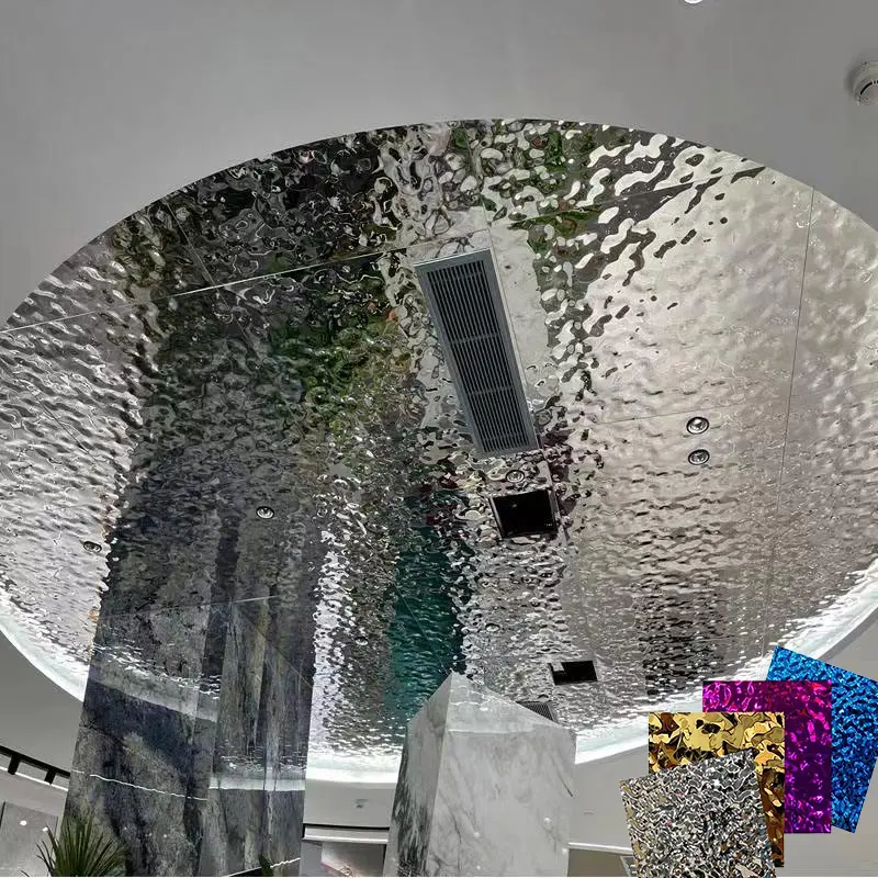 Espejo de techo con ondulación de agua de acero inoxidable estampado de arte circular SS304 negro para paredes de características de Hotel decoración de hoja de Metal dorado