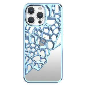 新款创意中空散热设计电镀镜面防震TPU手机外壳适用于iPhone 12 13 14 15 Pro max
