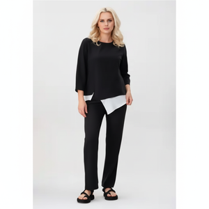 Ensemble tailleur pantalon en satin long pour femme avec broderies et perles, taille naturelle - Product Image 1