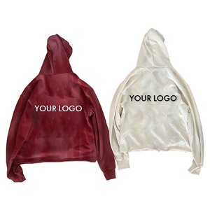 Sudadera con capucha corta vintage lavada con dobladillo sin rematar, hombros caídos, efecto deshilachado, logotipo personalizado, estilo streetwear, venta al por mayor - Product Image 2