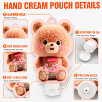 Pochette personnalisée découpée en forme d'ours pour crème pour les mains avec bouchon à clapet et trou de suspension pour produits cosmétiques et de soin, pochette à bec verseur mignonne motif dessin animé