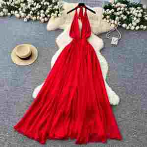 Robe midi décontractée pour femme, d'été, tissée, durable, respirante, infroissable, style romain, col en V, coupe ajustée, dos nu, en dentelle, style Empire - Product Image 4