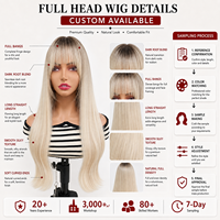 Perruque longue et droite blond clair avec frange complète, résistante à la chaleur, en cheveux synthétiques, pour femmes, vente en gros, lot en vrac, directement de l'usine