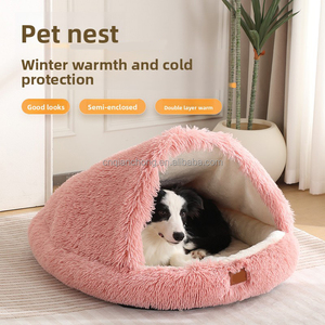 Cuccia per Cani Invernale Calda Ecologica Semi-Chiusa Rotonda Lavabile Lussuosa Soffice Peluche da Esterno con Cappuccio Letto per Animali Domestici Morbido - Product Image 2