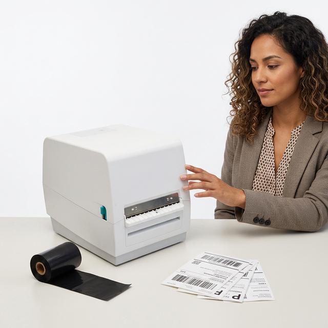 110mm Desktop Thermal Transfer Shipping Label Printer Wireless Bluetooth WiFi Ribbon Printing Machine for Small Business