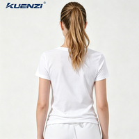 T-shirt pour femme à manches courtes et col en V en coton mercerisé Kuenzi Liquid Nitrogen 170GSM 100% coton, logo personnalisé