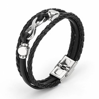 Bracelet à fermoir en alliage 3 couches unisexe pour homme avec breloque infini Bracelets en cuir métallisé pour enfants