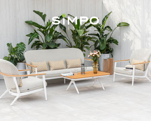 SIMPOLIFESTYLE Mobilier d'extérieur haut de gamme ATLANTA Chaise longue 3 places Jardin Terrasse Hôtel Resort Aluminium Teck Tissu Ensemble de canapés - Product Image 2