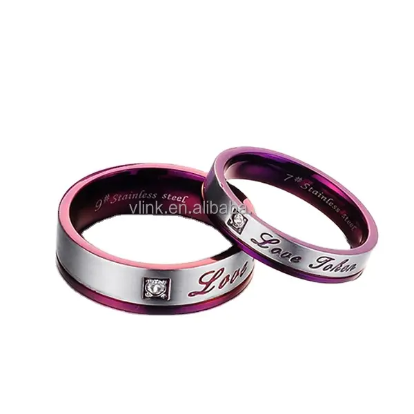 Perhiasan berkelas cincin pertunangan ungu baja nirkarat pasangan janji cincin pernikahan set cincin