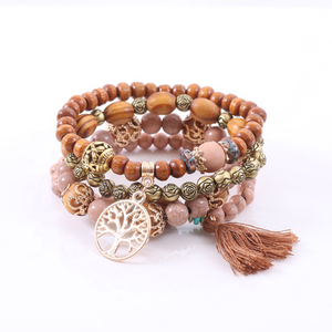 Bohemia playa multicapa granos de madera de árbol de la vida encanto pulseras - Product Image 5
