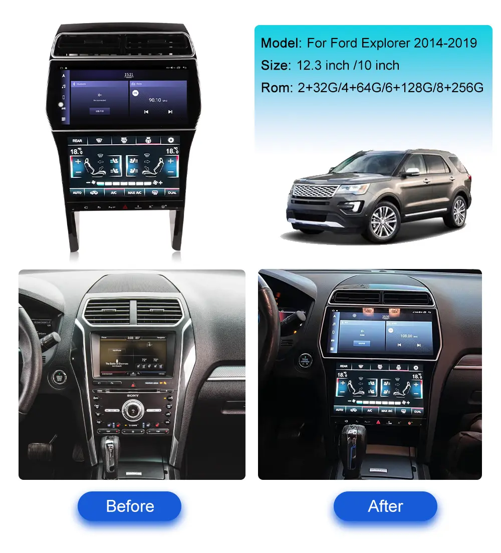 12.3 "Android 13 đài phát thanh xe cho Ford Explorer 2014-2019 GPS navigation stereo DSP Carplay DVD Player