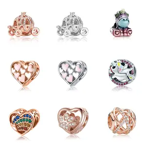 Mix Design Diamond Love Heart Collection Spacer Beads Dreamy Pumpkin Carriage Unicorn Charms Beads for Bracelet Bangle Making