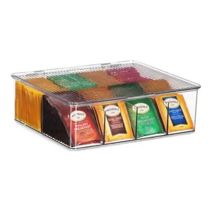 Küche Kunststoff stapelbar Teebeutel Organizer Plexiglas Lagerung mit Deckel klar Acryl Teebeutel Box Pmma für Kaffee, Tee, Zucker