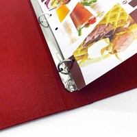 Menu couverture personnalisé en gros, 4,5 x 11 pouces, rouge doré, avec coins recouverts de métal, menus d'hôtel