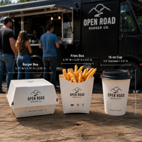 Boîte en papier jetable haut de gamme personnalisée avec logo pour emballage alimentaire (burgers, poulet frit, frites) – Contenant commercial en gros pour plats à emporter