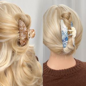Snake Golvende Maan Schilderij Half Ronde Haaien Clip Zigzag Haar Accessoire Hars Harb Clip Marmeren Haarklauw Voor Vrouwen Kleurveranderende - Product Image 5