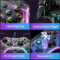 Control de Juego Inalámbrico RGB para Android y PC, Recargable por BT, con Giroscopio de Seis Ejes