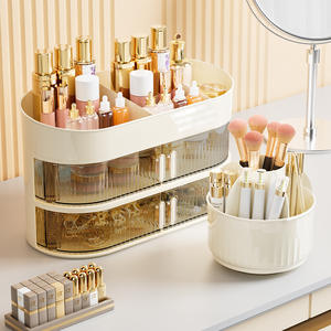 Boîte de rangement cosmétique crémeuse avec tiroirs, organiseur de maquillage en plastique pour le bureau, rangement pour soins de la peau et rouges à lèvres - Product Image 3