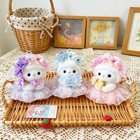 Adorable poupée en peluche mouton en polyester et coton PP, avec robe à motifs floraux, pendentif, cadeau pour filles, ornement de dessin animé
