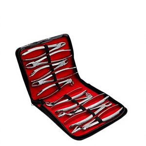 BK Industries Ensemble de forceps d'extraction dentaire, argenté, poignée moletée, manuel, instruments chirurgicaux de classe I, 12 positions de mâchoires, étui rouge - Product Image 1