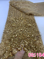 Vente chaude Fournisseur d'or Tissu en dentelle à paillettes vertes de haute qualité Perles Tulle Broderie Dentelle à paillettes Tissu perlé