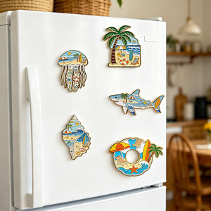 Imanes de nevera personalizados de paisajes marinos, dijes littorales de aleación de zinc con cetáceos y peces de la familia Squaliformes, recuerdos náuticos costeros. - Product Image 1