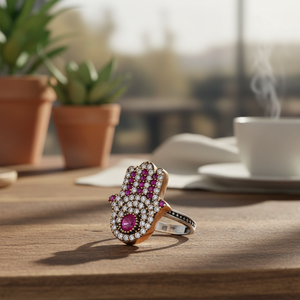 Authentic Hamsa Design for Women Wholesale Handcrafted Authentic Ruby Stone 925 Sterling <b>Silver</b> Jewelry <b>Ring</b> - Product Image 3