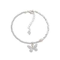 Bracelet en argent sterling S925 avec perles et papillons pour femmes, style doux, luxe, mode, bijoux à porter au quotidien