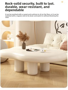 Tavolino da Caffè Moderno Minimalista in Stile Nordico, Forma di Nuvola Ondulata Bianco Crema, Piano in Vetro e Base in Legno per Soggiorno - Product Image 6