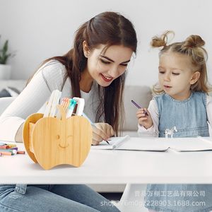 Apple Shaped Bamboo Storage <b>Box</b> With Partitions For Desk Organizing Remote Control Stationery <b>Makeup</b> Tools Natural Wood Color - Product Image 3