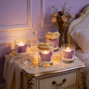 เทียนหอม LANJO พรีเมียม กลิ่นผีเสื้อสีม่วง ทำจากขี้ผึ้งถั่วเหลือง พร้อมฝาปิดและโบว์ริบบิ้น สำหรับงานแต่งงาน งานเลี้ยงฉลองทารกแรกเกิด และงานมงคลสมรส - Product Image 6