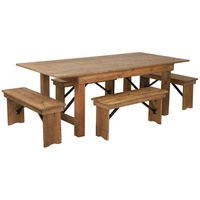 Ensemble de table à manger pliante en pin rustique de style chinois antique pour l'extérieur, mobilier commercial durable pour hôtels, bars et bureaux