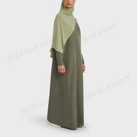 Élégante Abaya Musulmane Vert Olive Personnalisée, Ensemble 2 Pièces Premium Mat Kimono Ouvert Anti-Plis, Tenue Pudique pour le Quotidien et l'Aïd
