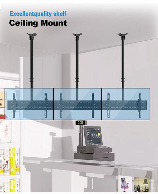 Heavy-Duty Triple TV Ceiling Mount - Adjustable Commercial Grade Bracket for 30-60" Screens, VESA 800x400