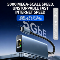 Adaptateur USB-C vers RJ45 5 Gbps en aluminium, LAN 5 GbE pour ordinateur portable de jeu, boîtier TV Android, hub de connexion filaire multi-gigabit 5000 Mbps