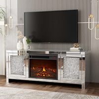 Meuble TV de Salon avec Cheminée Électrique, Console Multimédia et Décorations Diamant