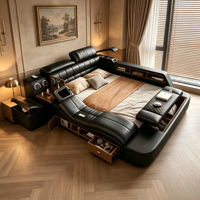 Cadre de lit king queen double avec tiroirs de rangement 180x200 160x200 pour lit double en cuir LED moderne de luxe en bois massif