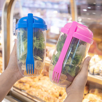 Tasse à salade moderne en plastique PP durable avec fourchette et couvercle, portable, multifonction, pour fruits, légumes, repas, yaourt et régime minceur